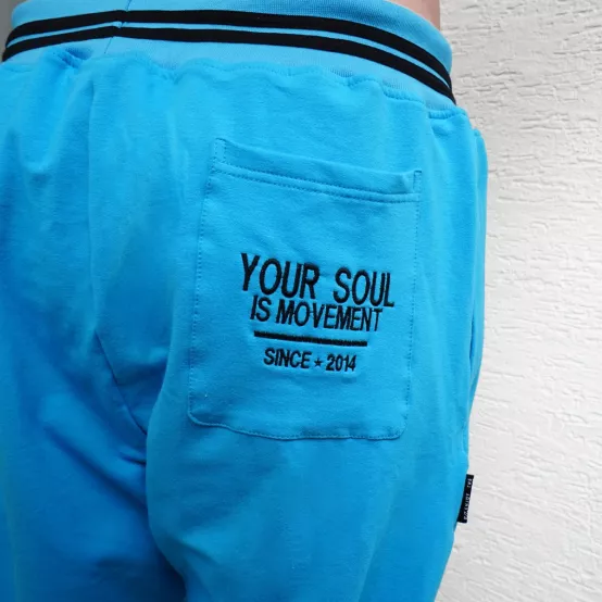 Tepláky Soul Azurové, černá výšivka