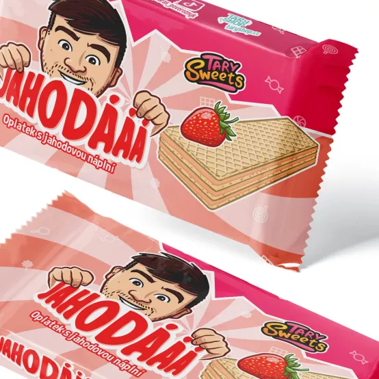 Jahodové oplatky Tary Sweets, 40g – Karton (24 ks)