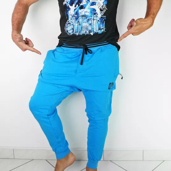 Tepláky Soul Azurové, černá výšivka