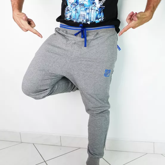 Tepláky Soul Šedý melír, modrá výšivka