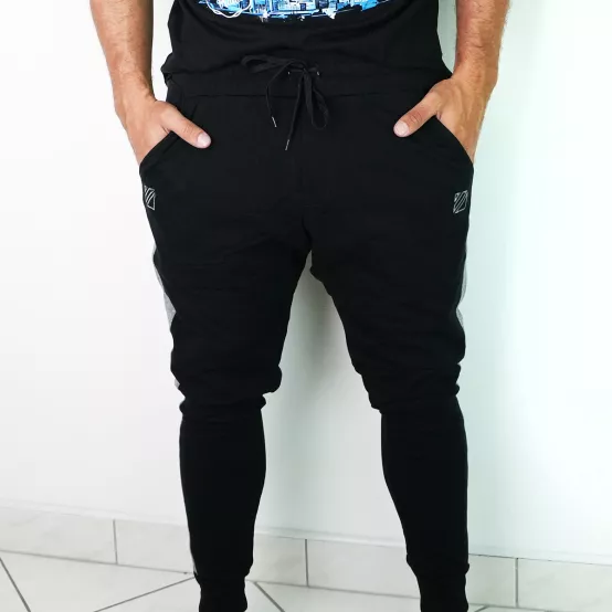 Tepláky Force Černé, šedé pruhy