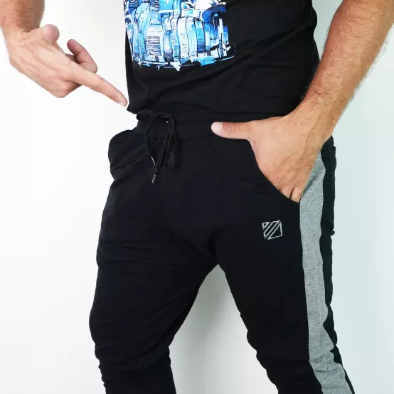 Tepláky Force Černé, šedé pruhy